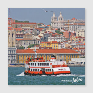 Lisbon view with old ferry on Tagus river
