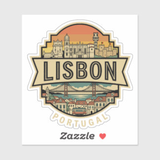 Lisbon Vintage Skyline Portugal Travel Badge 