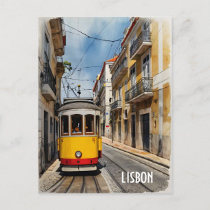 Lisbon watercolor art postcard