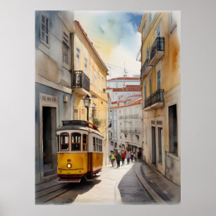 Lisbon watercolor art poster