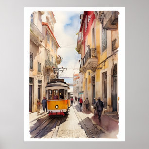 Lisbon watercolor art poster