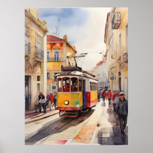 Lisbon watercolor art poster