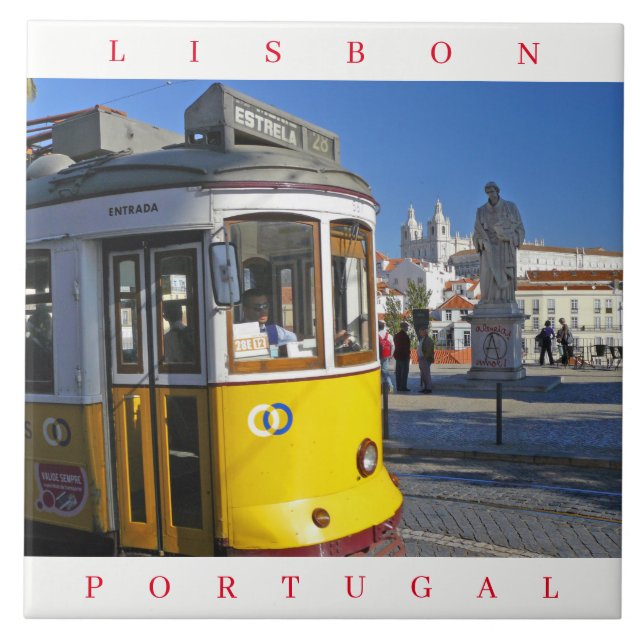 Lisbon yellow tram ceramic tile (Front)