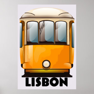 Lisbon yellow Tram travel poster
