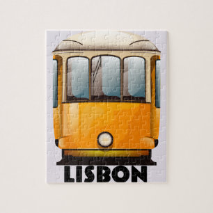 Lisbon yellow Tram travel poster Jigsaw Puzzle