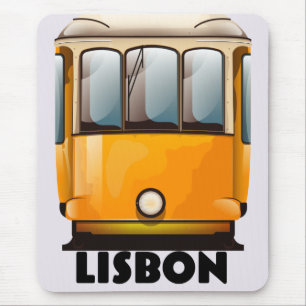 Lisbon yellow Tram travel poster Mouse Mat