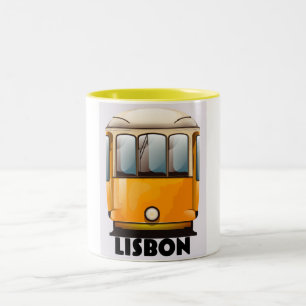 Lisbon yellow Tram travel poster Two-Tone Coffee Mug