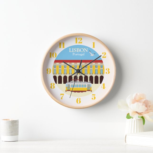 Lisbon yellow tram vintage   clock (Home)