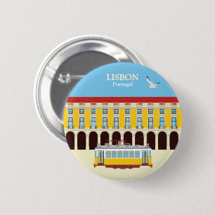 Lisbon yellow tram vintage style  6 cm round badge