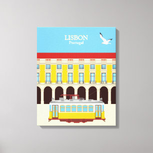 Lisbon yellow tram vintage style canvas print