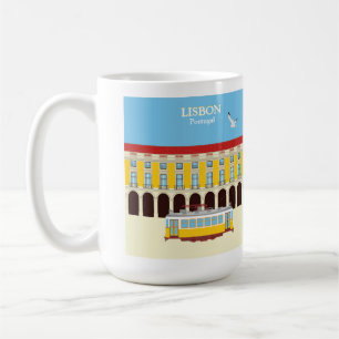 Lisbon yellow tram vintage style coffee mug