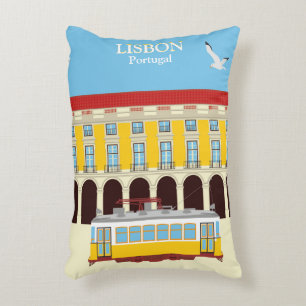 Lisbon yellow tram vintage style decorative cushion