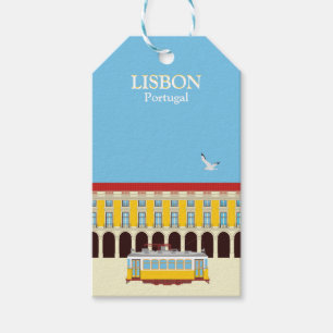Lisbon yellow tram vintage style gift tags