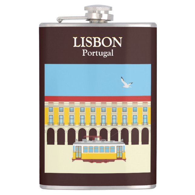 Lisbon yellow tram vintage style  hip flask (Front)