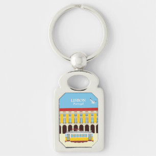 Lisbon yellow tram vintage style  key ring