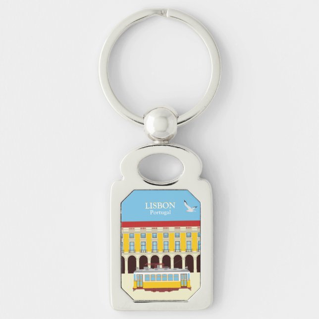 Lisbon yellow tram vintage style  key ring (Front)