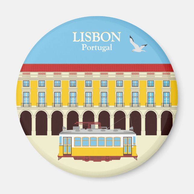 Lisbon yellow tram vintage style magnet (Front)