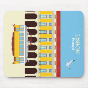 Lisbon yellow tram vintage style mouse mat