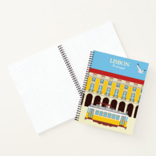 Lisbon yellow tram vintage style notebook