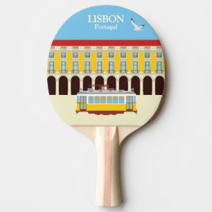 Lisbon yellow tram vintage style ping pong paddle