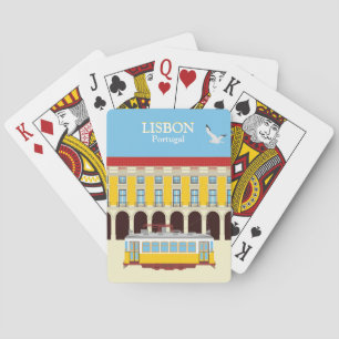 Lisbon yellow tram vintage style playing cards