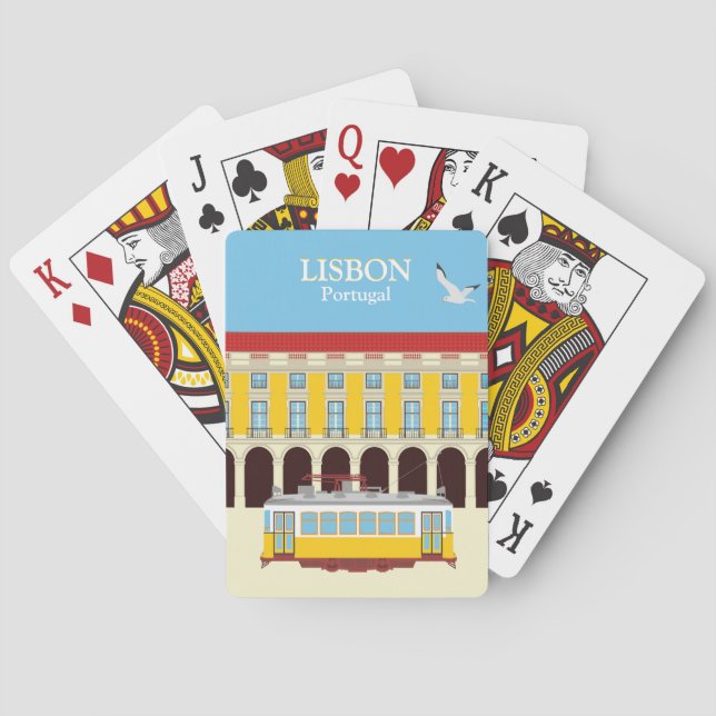 Lisbon yellow tram vintage style   playing cards (Back)