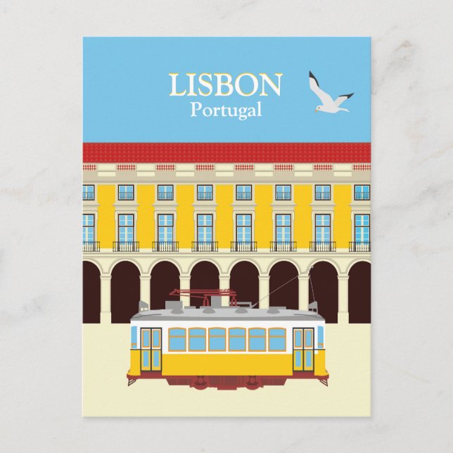 Lisbon yellow tram vintage style postcard (Front)