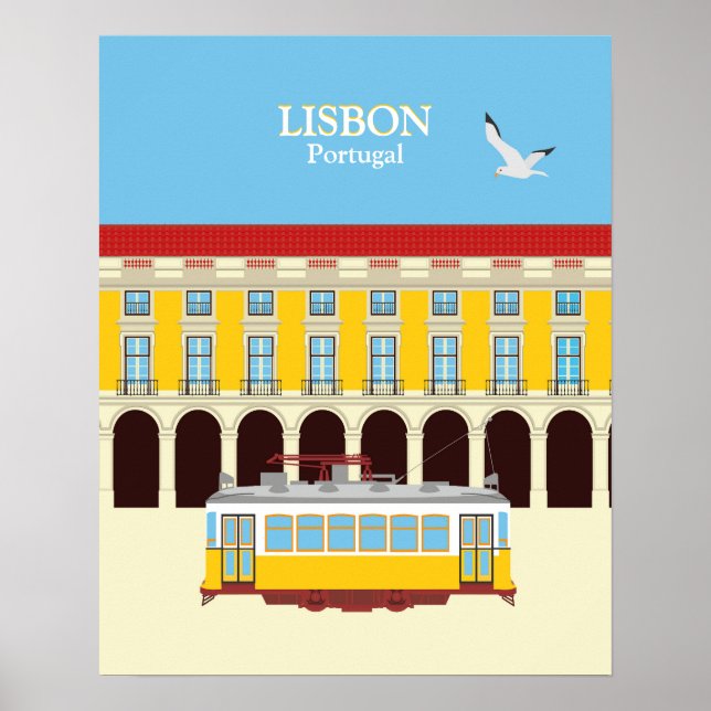 Lisbon yellow tram vintage style poster (Front)