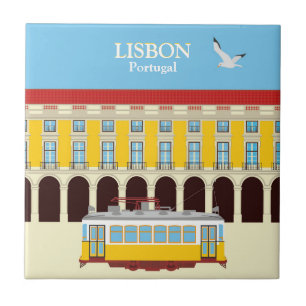 Lisbon yellow tram vintage style tile