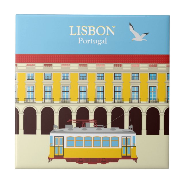 Lisbon yellow tram vintage style tile (Front)
