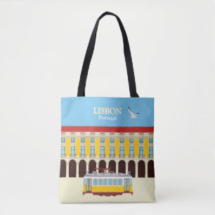 Lisbon yellow tram vintage style tote bag
