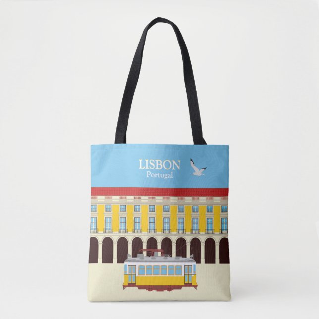 Lisbon yellow tram vintage style  tote bag (Front)