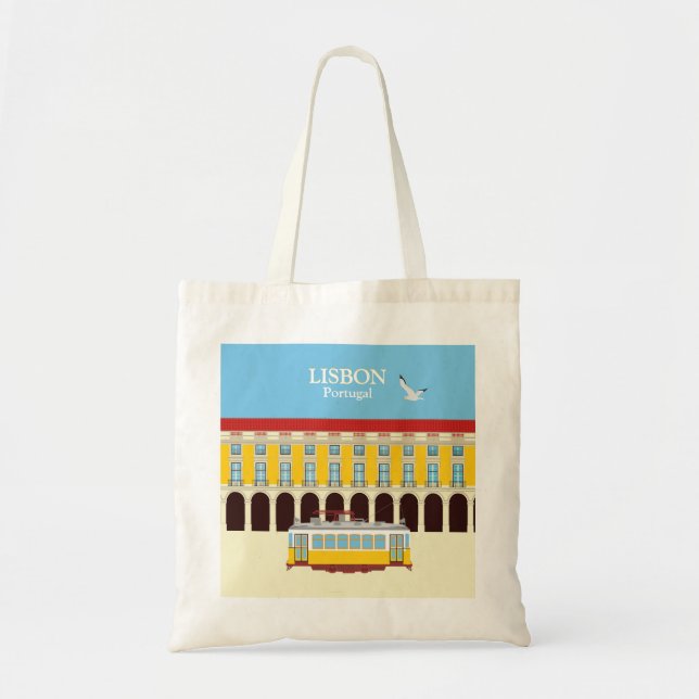 Lisbon yellow tram vintage style  tote bag (Front)