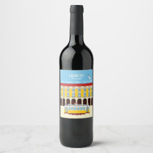 Lisbon yellow tram vintage style wine label