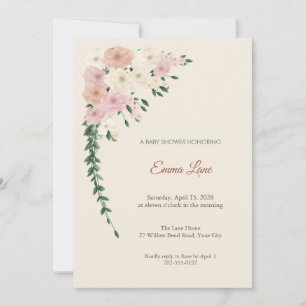 Lisianthus and Stock Baby Shower Invitation