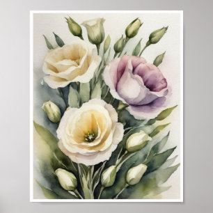 Lisianthus Flowers Handmade Water Colour Poster