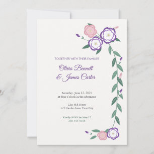 Lisianthus Purple and White Wedding Invitation