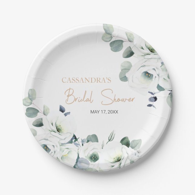 Lisianthus Succulent Ivory Botany Bridal Shower   Paper Plate (Front)