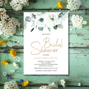 Lisianthus Succulent Ivory Floral Bridal Shower   Invitation