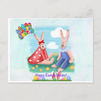 Lissy and Penney in garden handdrawn illustration  Holiday Postcard