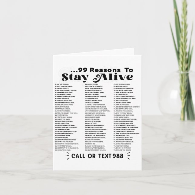 List Of 99 Reasons To Stay Alive - Mental Health A Card (Front)