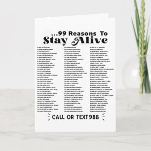 List Of 99 Reasons To Stay Alive - Mental Health A Card