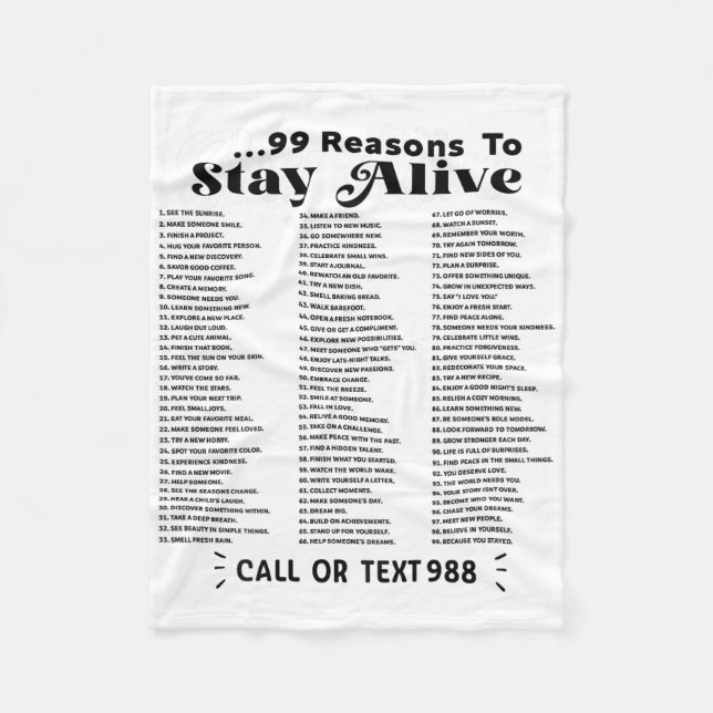 List Of 99 Reasons To Stay Alive - Mental Health A Fleece Blanket (Front)