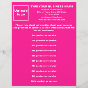 List of Business Products or Services Pink Flyer