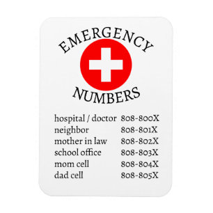 List of Emergency Phone Numbers Magnet