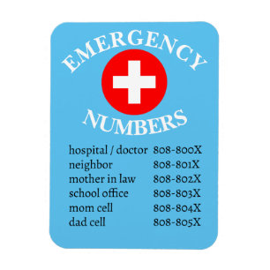 List of Emergency Phone Numbers on Blue Magnet