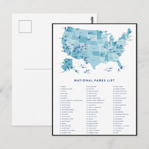 List of National Parks in the United States Postcard