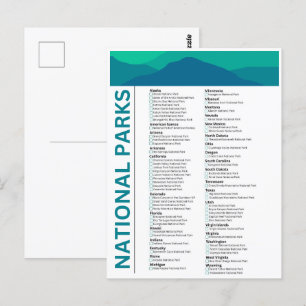 List of National Parks in the United States Postcard