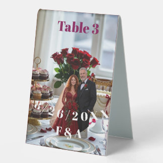 List Table Number Engagement Couple Photo Burgundy