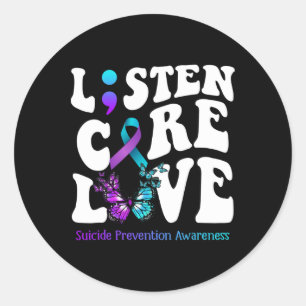 Listen Care Love Butterfly Suicide Prevention Awar Classic Round Sticker
